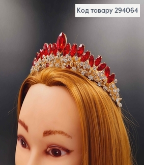 Тиара под золото, "Флоренцо" с красными камешками. 294064 фото
