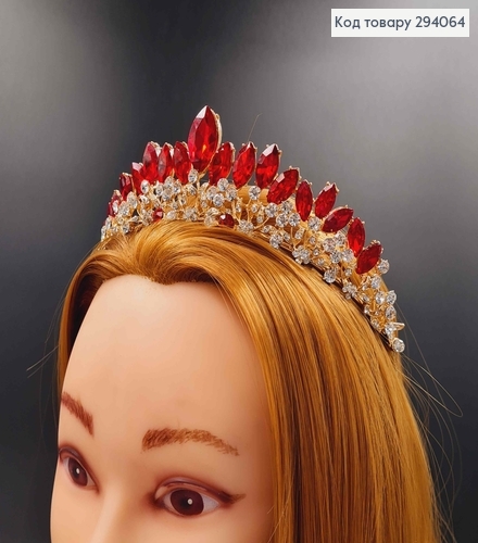 Тиара под золото, "Флоренцо" с красными камешками. 294064 фото 1