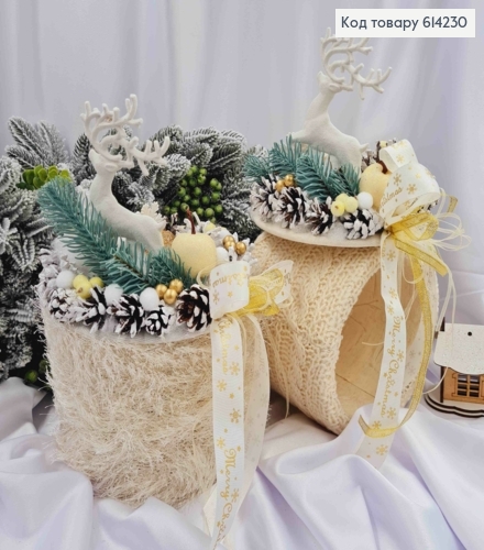 Коробка (17*13см)АИВОРИ крышка с ОЛЕНЕМ, декорированная шишками, лентами и др., ручная раб.,Украина 614230 фото 1