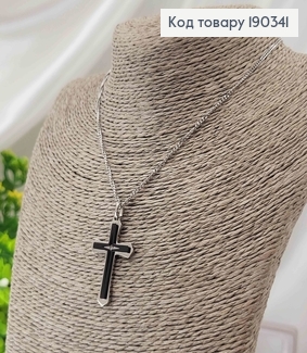 Цепочка родовая с подвеской двойным крестиком черный+серебряный, 3,5*2см,дл. 46+5см,Stainlles Still 190341 фото