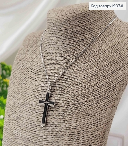 Цепочка родовая с подвеской двойным крестиком черный+серебряный, 3,5*2см,дл. 46+5см,Stainlles Still 190341 фото 1
