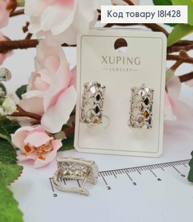 Серьги, Квадратные резные пластины,длина 1,6см, ширина 1см, английская застежка Xuping 181428 фото