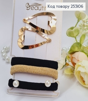 Набор: Заколка "Сердечко" 5см., 3 резинки с жемчужками 253106 фото