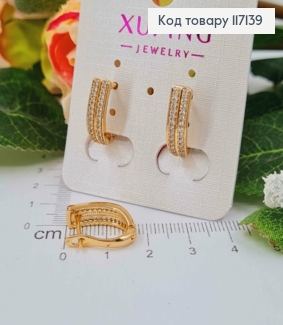 Сережки  ОВАЛЬНІ з двома рядочками камінців, висота 1,5см , XUPING 18K 117139 фото