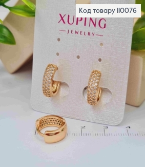 Сережки кільця прикрашені Блискучими камінцями, діаметр 1,3см, Xuping 18K 110076 фото
