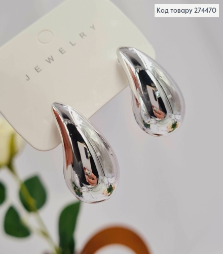 Серьги гвозди "КРАПЛИНКИ" серебряного цвета, 3см 295123 фото 2