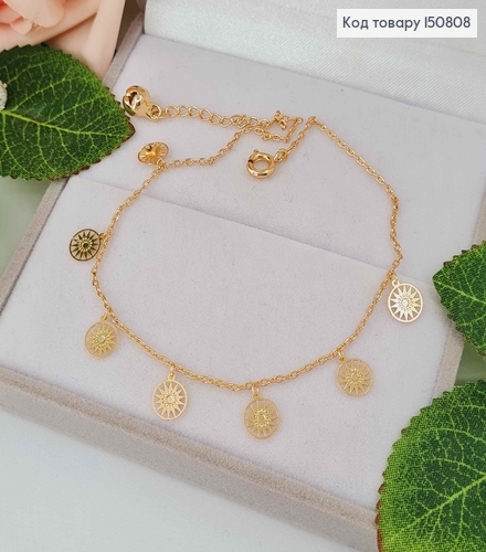 Браслет на ногу, с подвесками божьими коровками в оправе, длина 23+3см, Xuping 18K 150808 фото 1