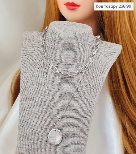 Біжутерія на шию Підвіска з кругом + ланцюг срібні 40+6см 236199 фото 1