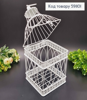 Декоративна клітка, метал, білого кольору, квадратна, висота 36см. Польща 591101 фото
