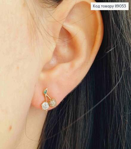 Сережки гвіздки "Вишеньки-Черешеньки" з Блискучими камінцями, 1см, Xuping 18К 119053 фото 3