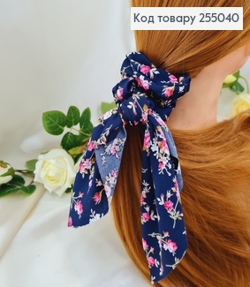 Резинка  Твіллі  Темно синя  Квіти в асортименті,  9*27см, (ручна робота,Україна) 255040 фото