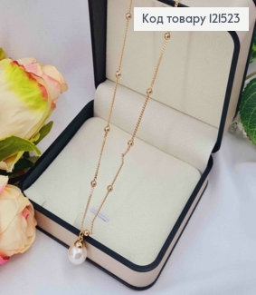 Цепочка Панцирное плетение, с шариками и жемчужиной (1см), длина 40+5см, Xuping 18К 121523 фото