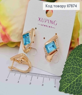 Серьги "АннеТ" с Голубым камнем сваровски, длина 2см, англ застежка, Xuping 18K 117874 фото