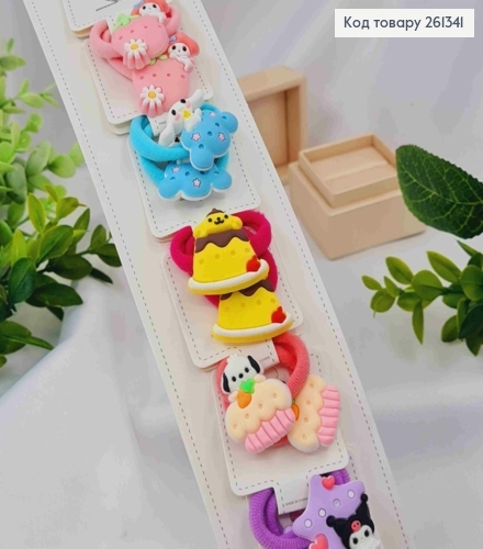 Набір резинок (20шт), ТВАРИНКИ на ТІСТЕЧКАХ, Яскраві кольори, резинка 3см, фігурки 2,5см 261341 фото 1