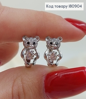 Сережки родовані "Ведмедик" з рухомим камінцем (англ.застібка), 1,3*0,8см, Xuping 180904 фото