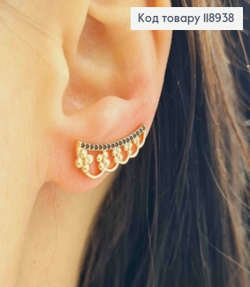 Серьги крючки с черными камешками и цветами, 2,1см, Xuping 18K 118938 фото