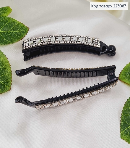 Заколка банан,пластик черный в камешках, 9см 223087 фото 1