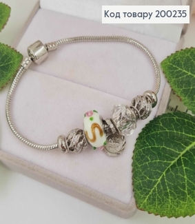 Браслет "Пандора" з Білим шармиком з об'ємною ліпкою та доларовою монеткою, довж 18см. Xuping 18 200235 фото