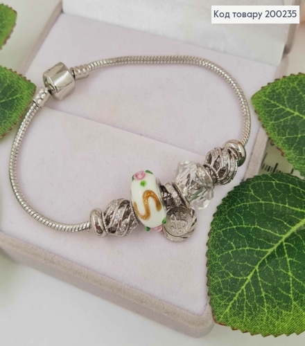Браслет "Пандора" с Белым шармиком с объемной лепкой и долларовой монеткой длиной 18см. Xuping 18 200235 фото 1