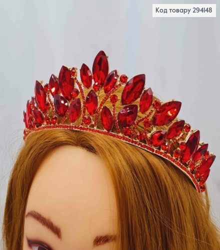 Диадема "Роскошная" украшена Красными камешками, в золотом цвете, 5,5см наивысшая точка 294148 фото 1
