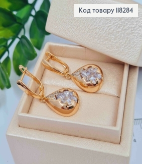 Сережки з підвісним Блискучим каменем в Краплинці, 1,6+1,9см, англ. застібка, Xuping 18К 118284 фото