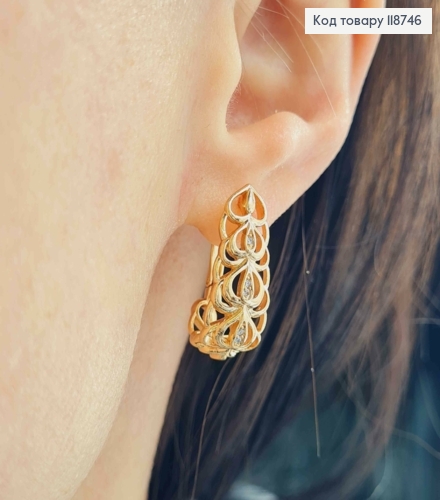 Сережки "Овальні" Ажурні з Блискучими камінцями, 2,2см, англійська застібка, Xuping 18K 118746 фото 2