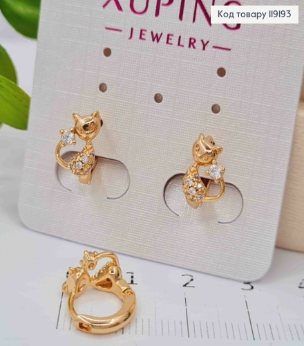 Серьги кольца "Котик" с Блестящими камешками, (0,9см), диаметр 1,1см, Xuping 18K 119193 фото 2
