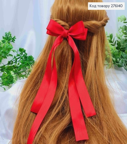 Бант ЧЕРВОНОГО кольору, на заколці 5,5см, тканина атлас, розмір 11*28см, ручна робота, Україна 276140 фото 1