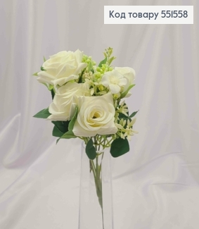 Искусственная композиция Розы, БЕЛОГО цвета, 7 веточек на металлическом стержне, высота30см 551558 фото