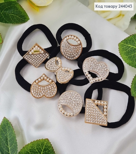 Резинка черная в камнях с жемчугом  244043 фото 1