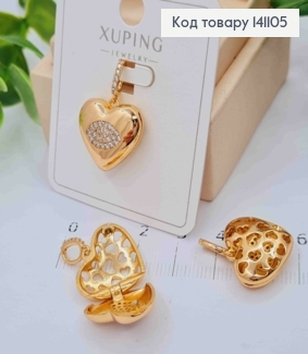 Кулон, який відкривається, "Серце" з Блискучими камінцями, 1,6см, Xuping 18К 141105 фото