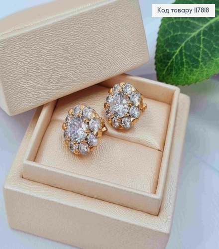 Серьги клипсы, цветочек из блестящих камешков, 1,5см, Xuping 18K 117818 фото 2
