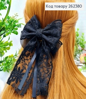 Бант ЧЕРНЫЙ "Ажурный", на заколке 7,5см, ткань кружево, размер 12*17см, ручная работа 262380 фото