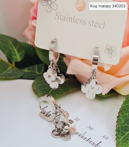 Сережки родованые Van Cleef 3цветка, 2,7*1,2см  Stainless Steel 240202 фото 1