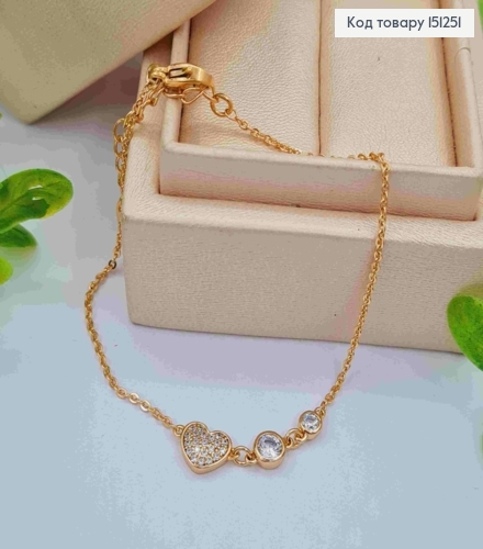 Браслет ЯКОРНОЕ плетение с Сердцем в блестящих камнях, длина 17+4см, Xuping 18К 151251 фото 1