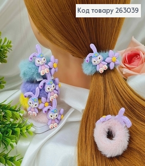 Резинка детская, пушок, цвета в ассорт. с лиловыми зайчатками и цветами 263039 фото