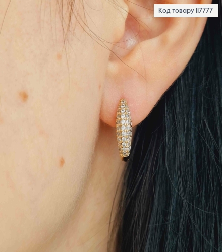 Серьги кольца, Овальные украшены Блестящими камешками, 1,5см, Xuping 18К 117777 фото 2