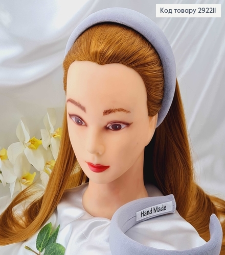 Обруч пластик, м'якенький велюр, СІРИЙ, шир.4см.  292211 фото 1