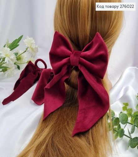 Резинка, БАНТ велюр,  колір БОРДОВИЙ, розмір 13*20см, ручна робота, Україна 276022 фото 1