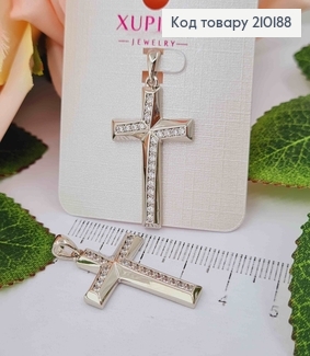 Крестик родованный, со скошенными углами, в камнях, 3*2см, Xuping 210188 фото
