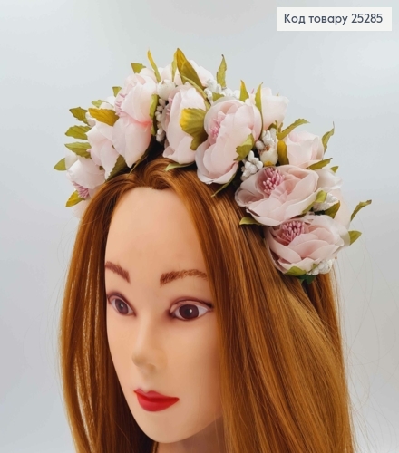 Обруч - веночек роскошный, РОЖИ, цвет - нежно Розовый, основа - металл, ручная работа, Украина 287033 фото 2