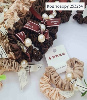 Резинка на планшетці (2шт) Жатка в стразах з Бусиною CHANGE, Пастельні кольори, діаметр 6см 253234 фото