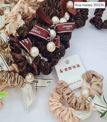 Резинка на планшетці (2шт) Жатка в стразах з Бусиною CHANGE, Пастельні кольори, діаметр 6см 253234 фото 1