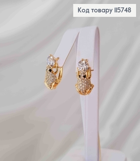 Серьги, "Денежная Лягушка" в камнях и с одним камешком, англ. зам. Xuping 18K 115748 фото