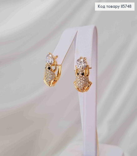 Серьги, "Денежная Лягушка" в камнях и с одним камешком, англ. зам. Xuping 18K 115748 фото 1