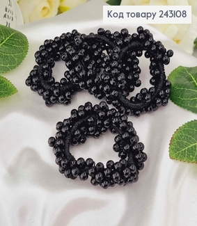 Резинка 7,5см  з пришитими  бусинками ЧОРНІ  в асортименті 243108 фото