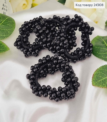 Резинка 7,5см  з пришитими  бусинками ЧОРНІ  в асортименті 243108 фото 1