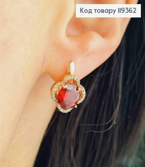 Серьги "Цветок Эдема" с Красным камнем, 1,5см, английская застежка, Xuping 18K 119362 фото