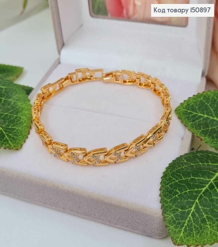 Браслет плетения пластинками, с бантиками в камешках, 17+2см, Xuping 18К 150897 фото 1