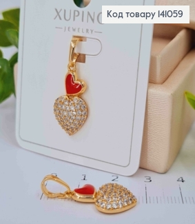 Кулон "СЕРЦЯ" з Червоною емаллю та Блискучими камінцями, 2,1см, Xuping 18К 141059 фото